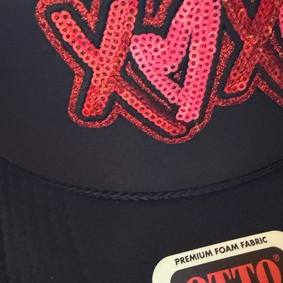 OTTO Black Trucker Hat with Red and Pink Heart Design - Picture 2 of 5